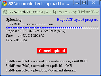 ASP upload - progress bar screenshot.